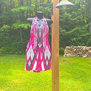 Pink, black and white bodycon dress